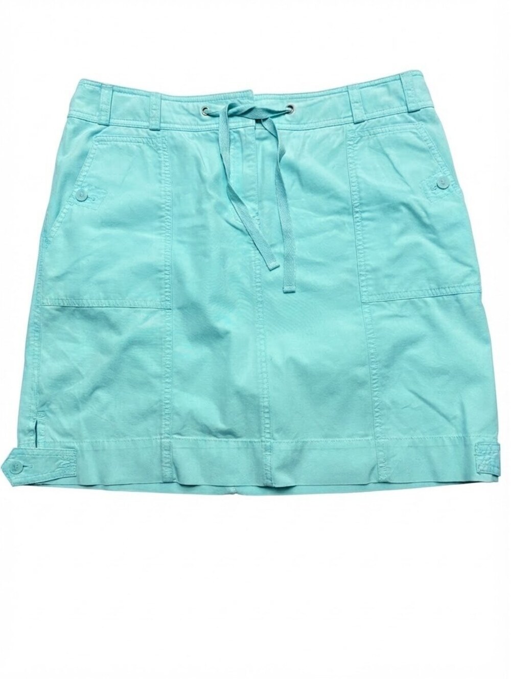 Jones New York Sport Aqua Cotton Drawstring Utility Cargo Mini Skirt Size 12